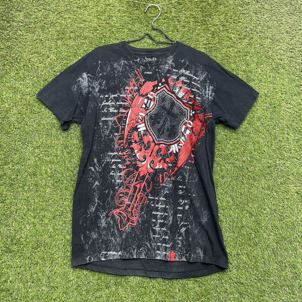 Y2K Chemistry Shirt Mens Large Grunge Shield Tribal AOP Graphic Print Black